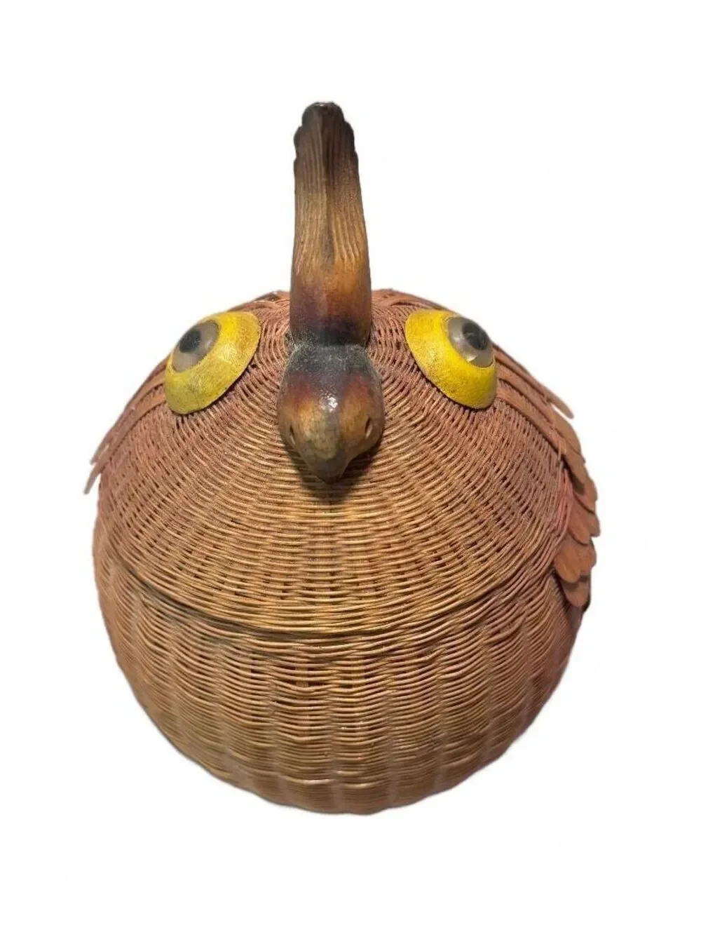 Vintage - Bird Shanghai Handicrafts Wicker Parrot Basket Lid Woven - 8.50
